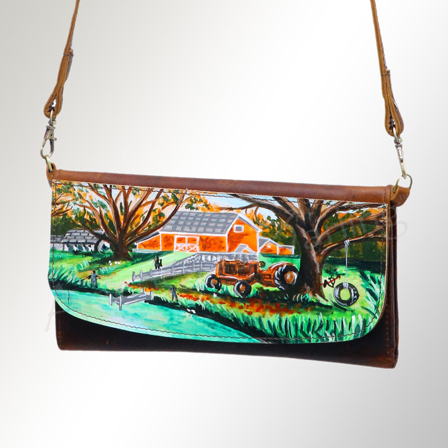 American Darling Hand Painted Farmhouse Small Cross body Bag - Western Leather Wallet Purse - Uhorse