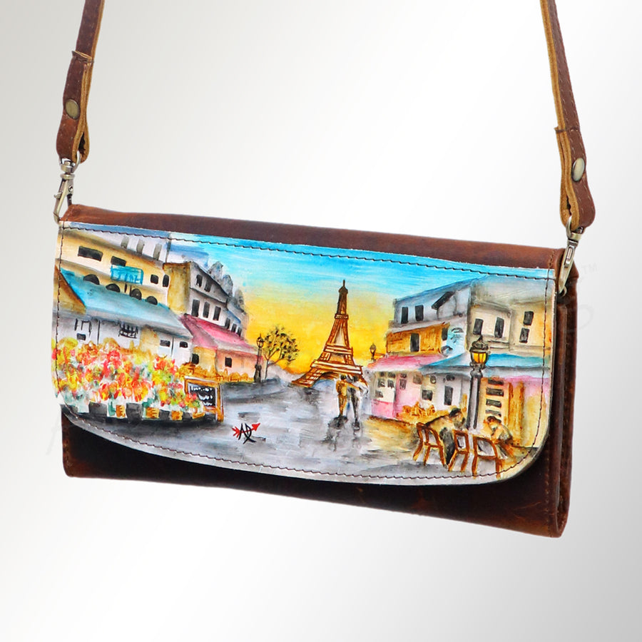 American Darling Hand Painted Small Cross body Bag - Western Leather Wallet Purse - Uhorse