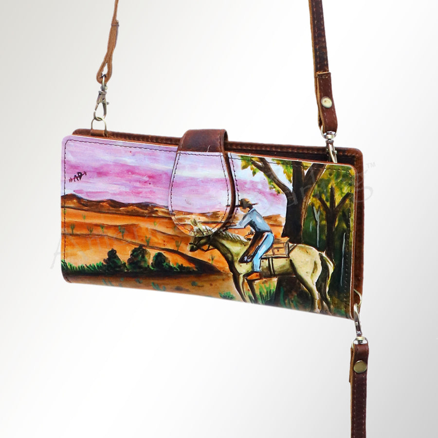 American Darling Wallet Full Grain Genuine Leather Western Women Bag | Handbag Purse Wristlet Travel Clutch - Uhorse