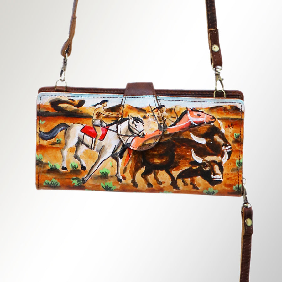 American Darling Wristlet Bag, Hand-Painted Genuine Leather, Western Vegetable Tanned Full Grain Leather Wallet Bag