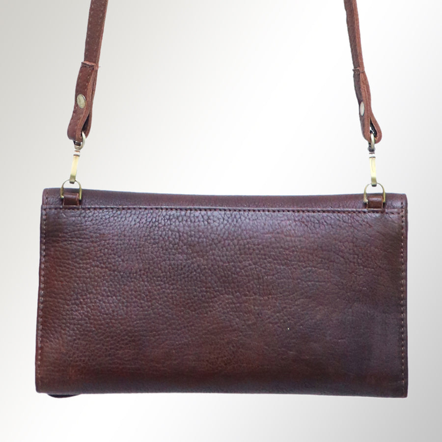 American Darling Small Cross body Bag, Hand Painted Western Scene, Vegetable Tanned Full Grain Leather, 4in (H) X 8in (W) X 1in (D)
