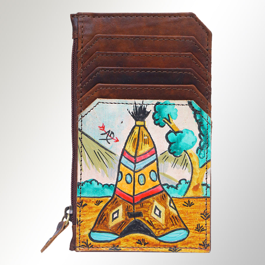 Brown leather wallet with teepee design - Uhorse