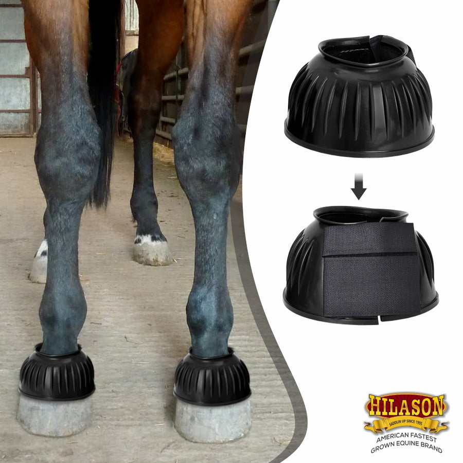HILASON Western Horse Rubber PVC Ribbed Double Hook and Loop Bell Boots Training Protective Shock Absorbing Leg