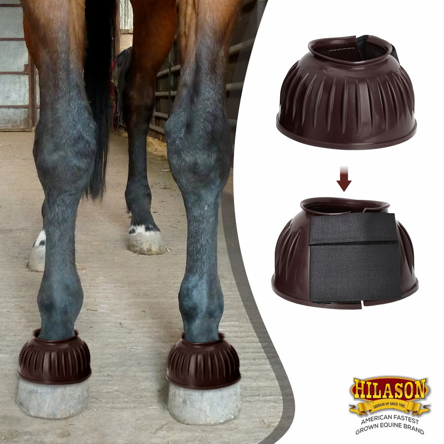 HILASON Western Horse Rubber PVC Ribbed Double Hook and Loop Bell Boots Training Protective Shock Absorbing Leg