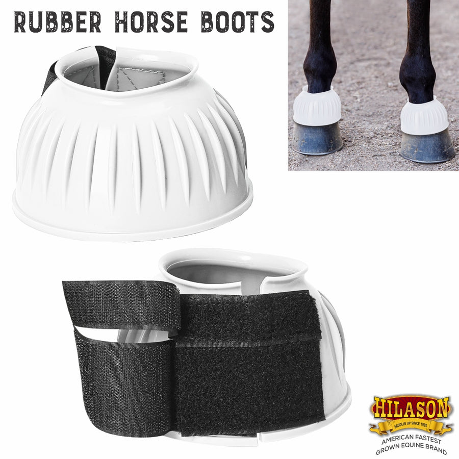 HILASON Western Horse Rubber PVC Ribbed Double Hook and Loop Bell Boots Training Protective Shock Absorbing Leg