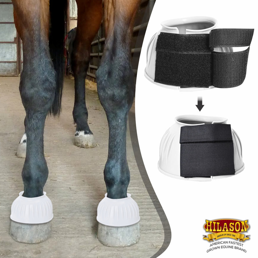 HILASON Western Horse Rubber PVC Ribbed Double Hook and Loop Bell Boots Training Protective Shock Absorbing Leg