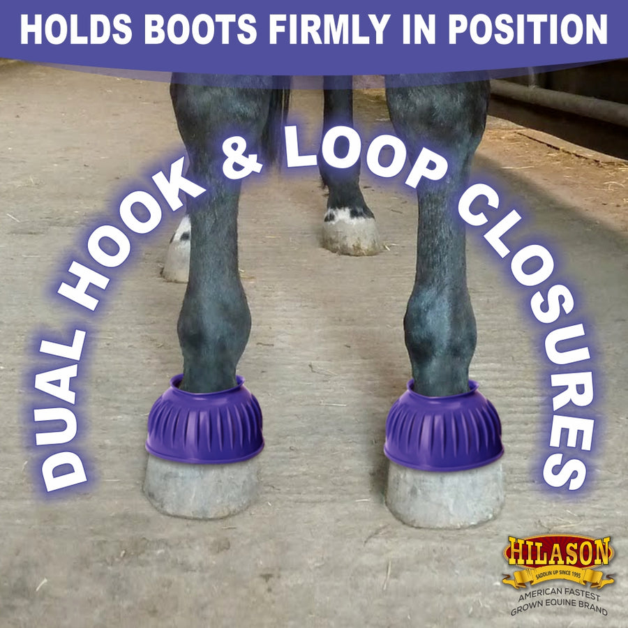 HILASON Western Horse Rubber PVC Ribbed Double Hook and Loop Bell Boots Training Protective Shock Absorbing Leg