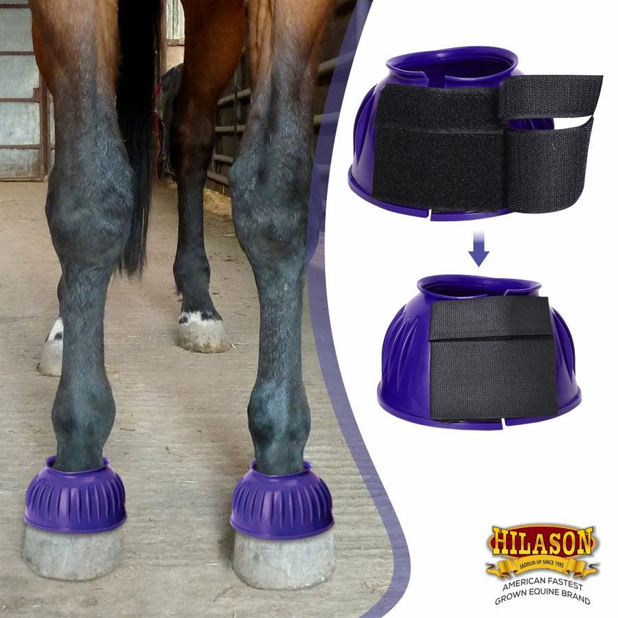HILASON Western Horse Rubber PVC Ribbed Double Hook and Loop Bell Boots Training Protective Shock Absorbing Leg
