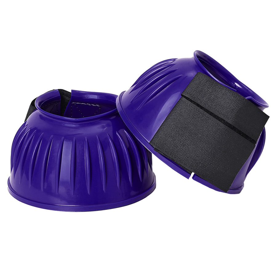 Hilason Western Horse PVC Ribbed Double Hook and Loop Leg Bell Boots Purple - Uhorse