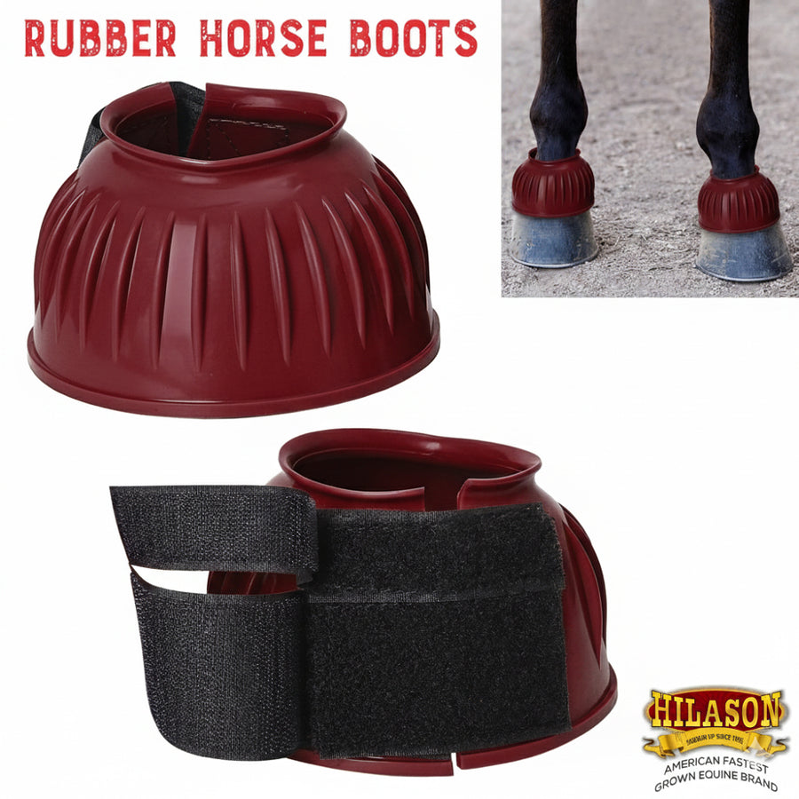 HILASON Western Horse Rubber PVC Ribbed Double Hook and Loop Bell Boots Training Protective Shock Absorbing Leg