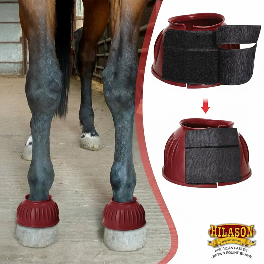 HILASON Western Horse Rubber PVC Ribbed Double Hook and Loop Bell Boots Training Protective Shock Absorbing Leg