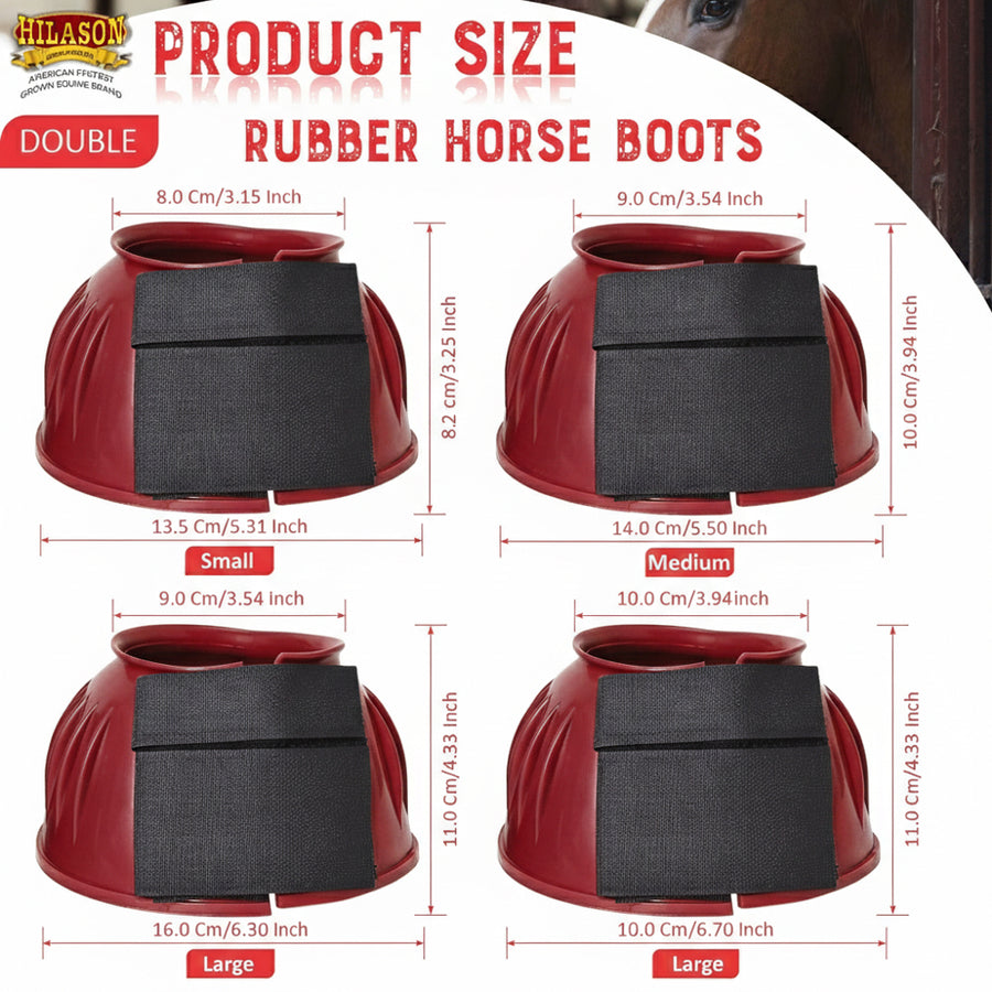 HILASON Western Horse Rubber PVC Ribbed Double Hook and Loop Bell Boots Training Protective Shock Absorbing Leg