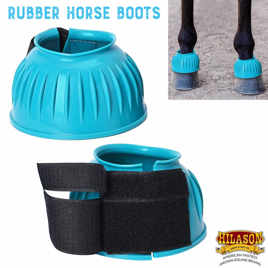 HILASON Western Horse Rubber PVC Ribbed Double Hook and Loop Bell Boots Training Protective Shock Absorbing Leg