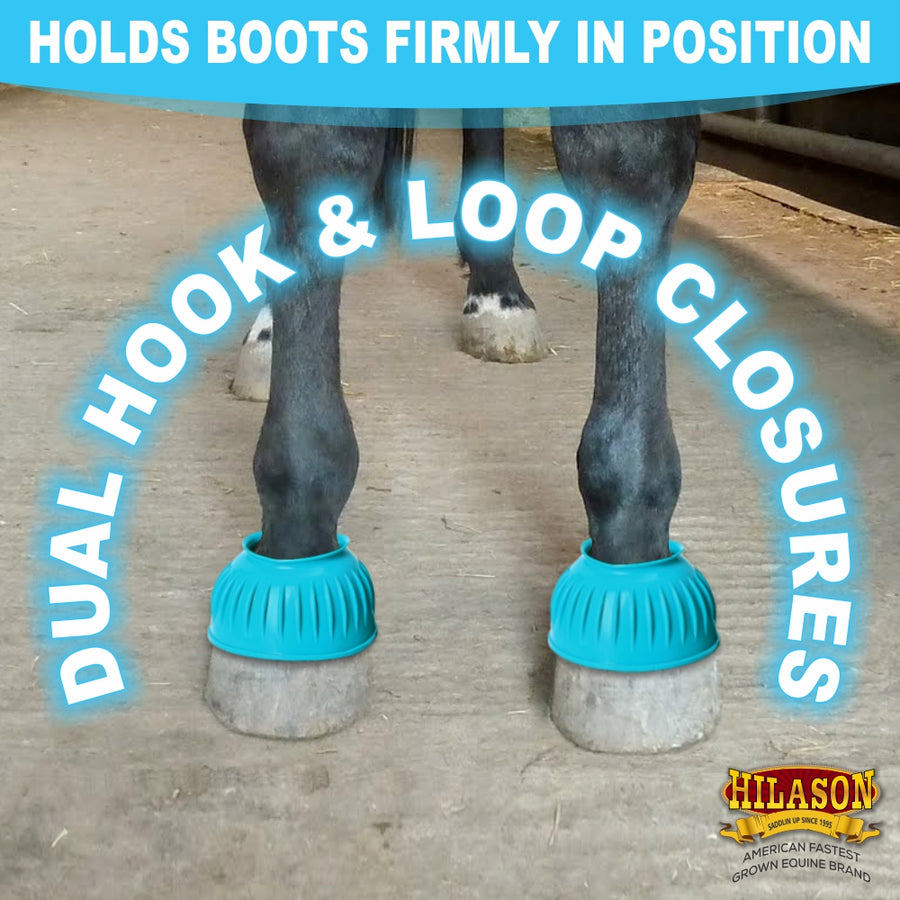HILASON Western Horse Rubber PVC Ribbed Double Hook and Loop Bell Boots Training Protective Shock Absorbing Leg