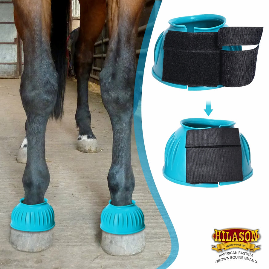 HILASON Western Horse Rubber PVC Ribbed Double Hook and Loop Bell Boots Training Protective Shock Absorbing Leg