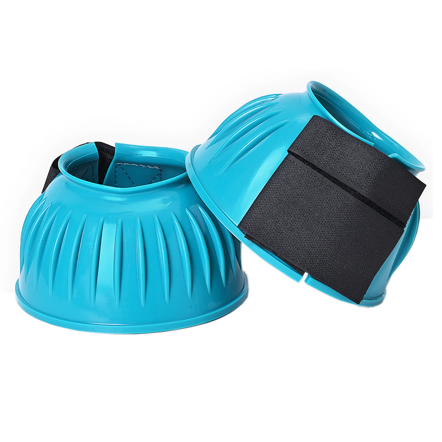 Hilason Western Horse PVC Ribbed Double Hook and Loop Leg Bell Boots Turquoise - Uhorse