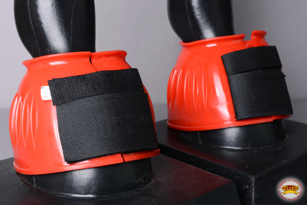 Hilason PVC Ribbed Double Hook and Loop Bell Boots Red