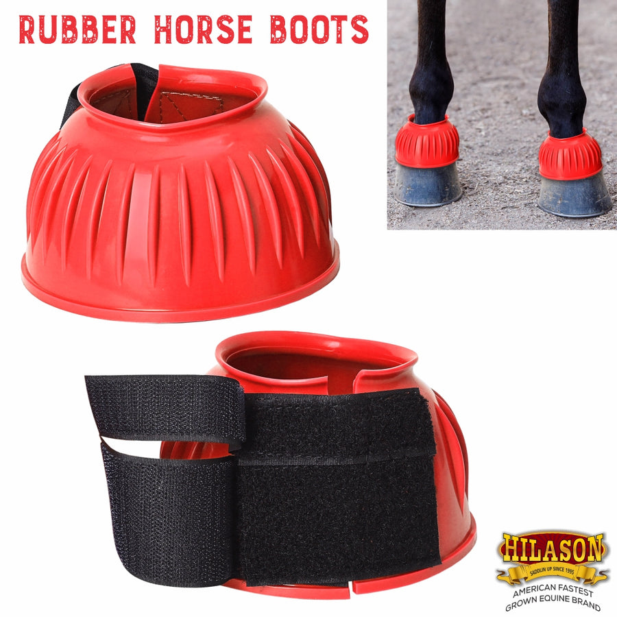 HILASON Western Horse Rubber PVC Ribbed Double Hook and Loop Bell Boots Training Protective Shock Absorbing Leg