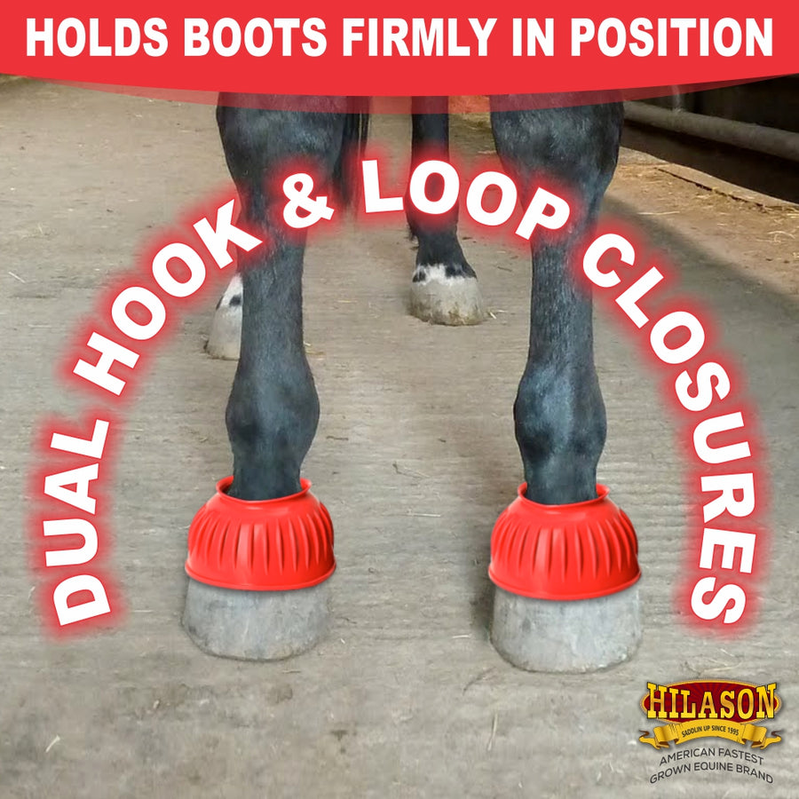 HILASON Western Horse Rubber PVC Ribbed Double Hook and Loop Bell Boots Training Protective Shock Absorbing Leg