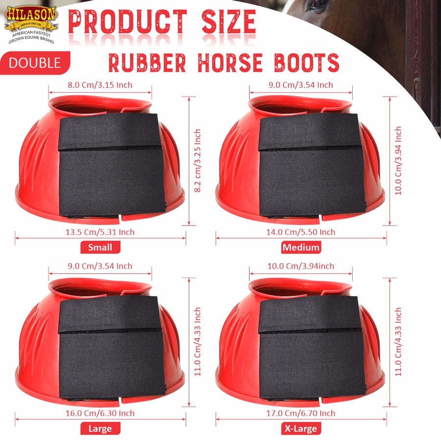 HILASON Western Horse Rubber PVC Ribbed Double Hook and Loop Bell Boots Training Protective Shock Absorbing Leg