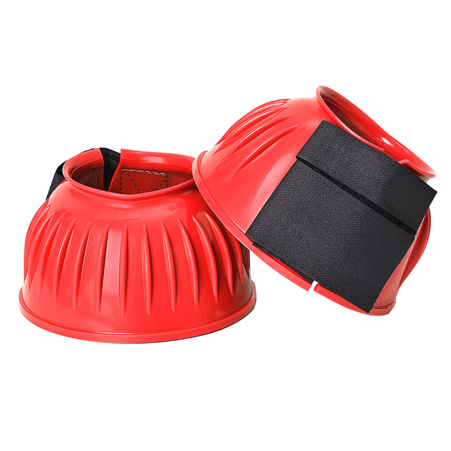 Hilason Western Horse PVC Ribbed Double Hook and Loop Leg Bell Boots Red - Uhorse