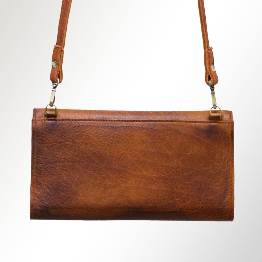 American Darling Small Cross body Bag, Hand Painted Western Scene, Vegetable Tanned Full Grain Leather, 4in (H) X 8in (W) X 1in (D)