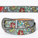 American Darling Beautifully Hand Tooled Grey Genuine American Leather Belt Men and Women Western Belt with Removable Buckle