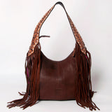 American Darling Hand-Woven Saddle Blanket Hobo Bag Women's Genuine Leather Hand Tooled Purse with Fringes & YKK Zipper