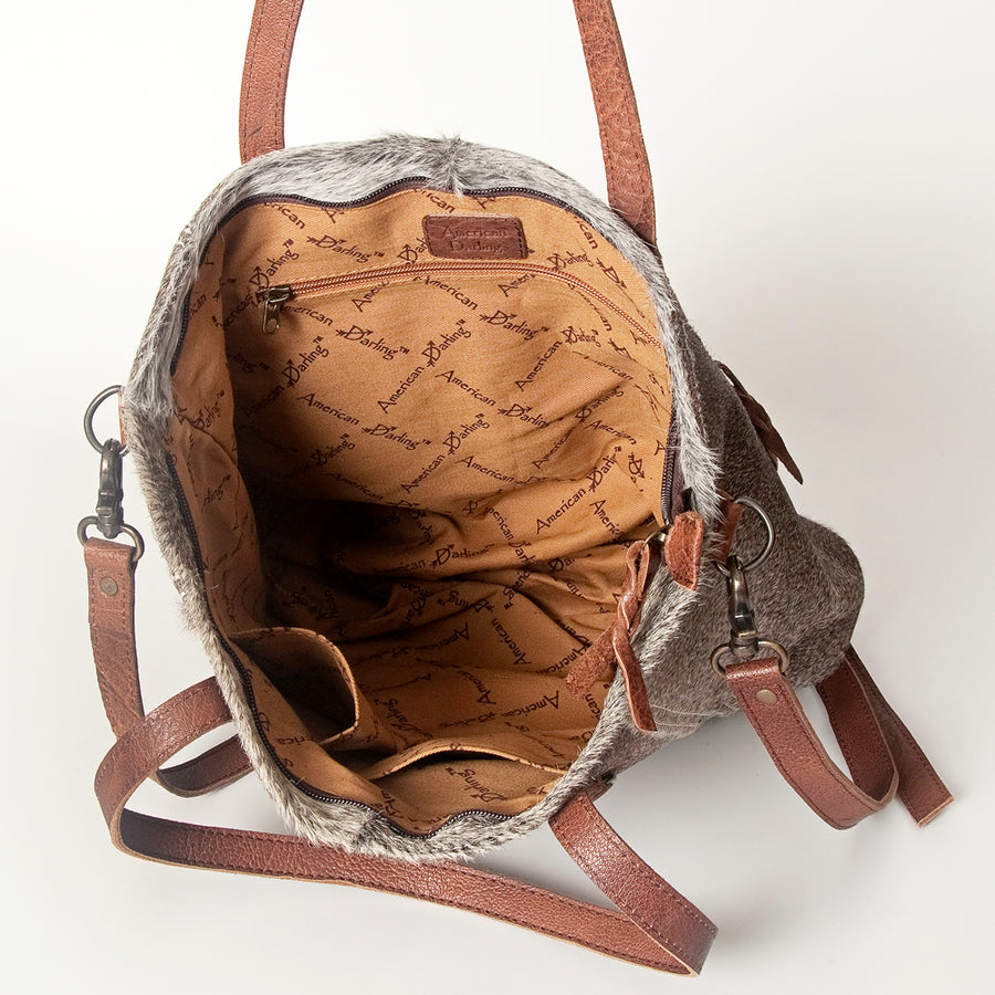 American Darling Hair-on Cowhide Tote Bag – Genuine Leather Western Handbag Adjustable Strap