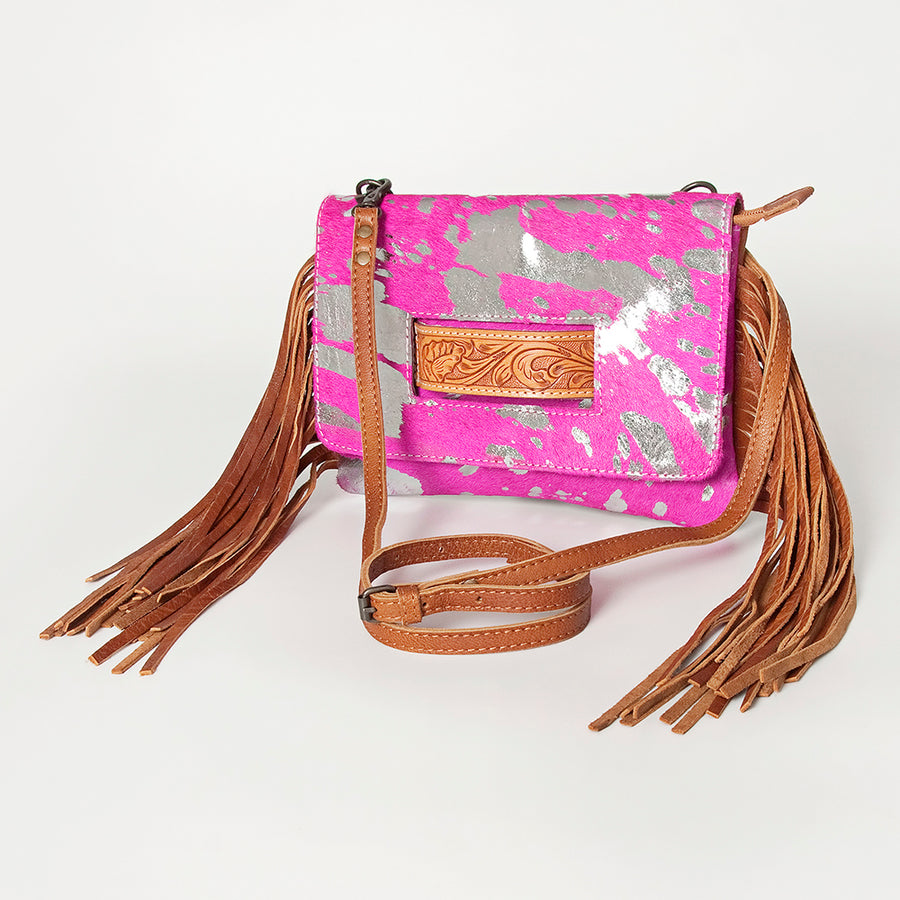 American Darling Small Cross body Bag - Hair-On Cowhide Hand Tooled Floral Leather - Uhorse