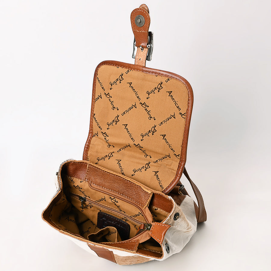 American Darling Backpack Bag Hair-On Cowhide Genuine Leather Western Rucksack with Hand Tooled Trim and YKK Zipper