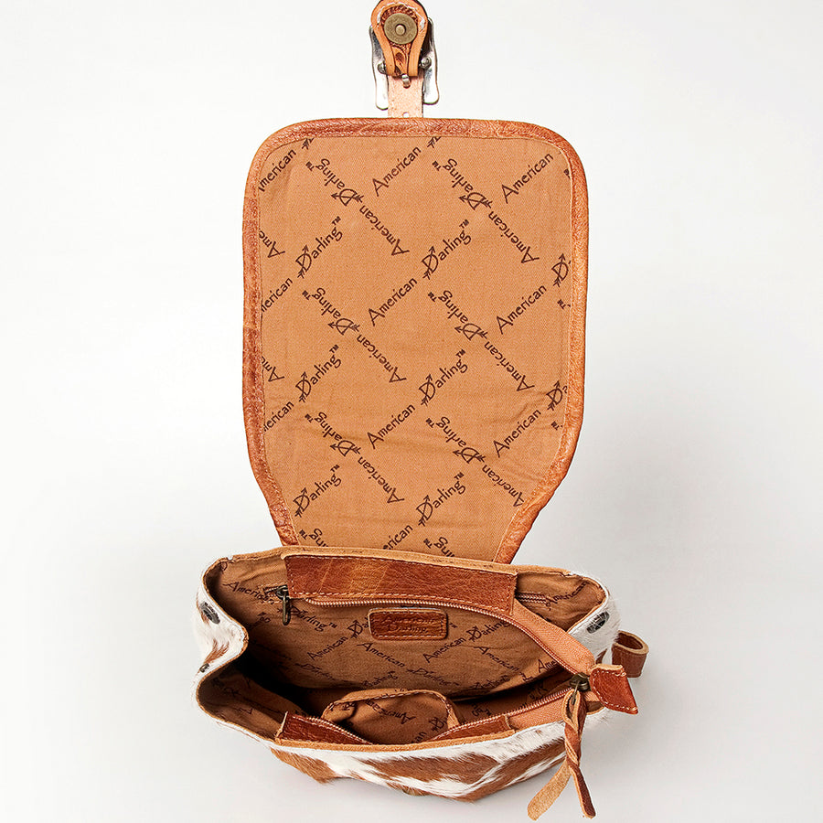American Darling Backpack Bag Hair-On Cowhide Genuine Leather Western Rucksack with Hand Tooled Trim and YKK Zipper