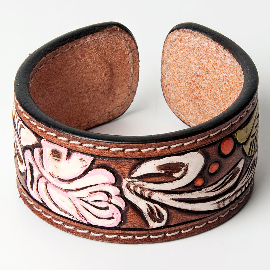 American Darling ADBRF161 Hand tooled carved Genuine Leather Bracelet by Hilason – Cowboy and equestrian accessories
