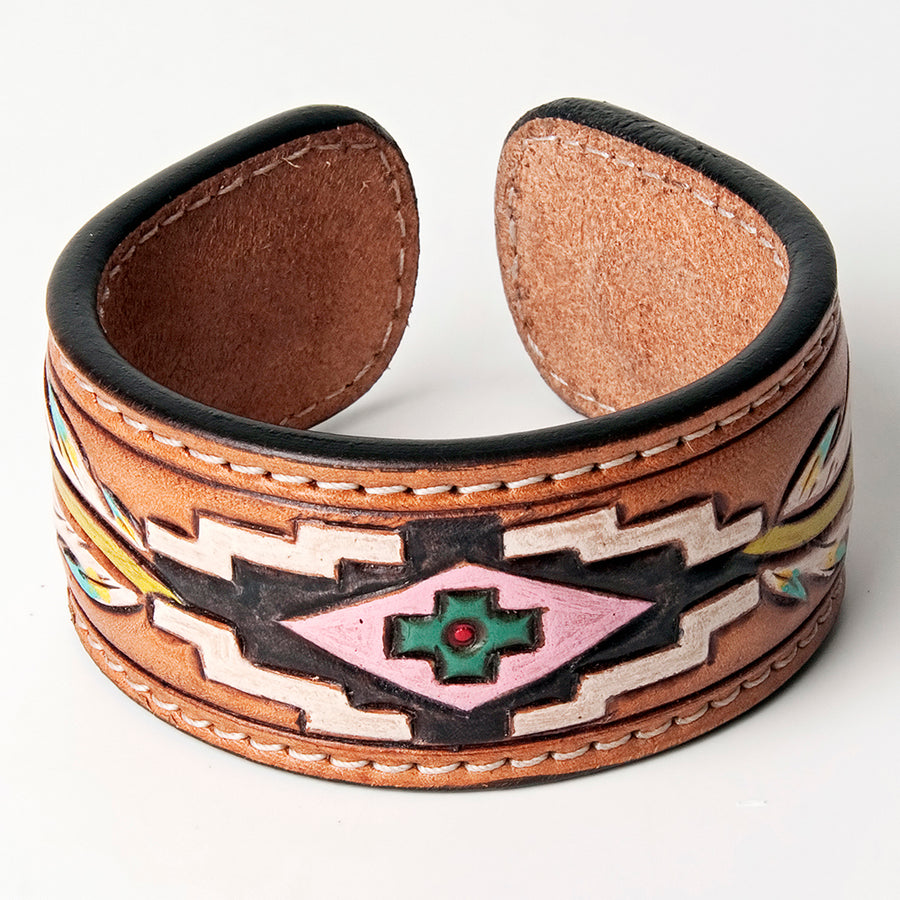 American Darling ADBRF164 Hand tooled carved Genuine Leather Bracelet by Hilason – Cowboy and equestrian accessories