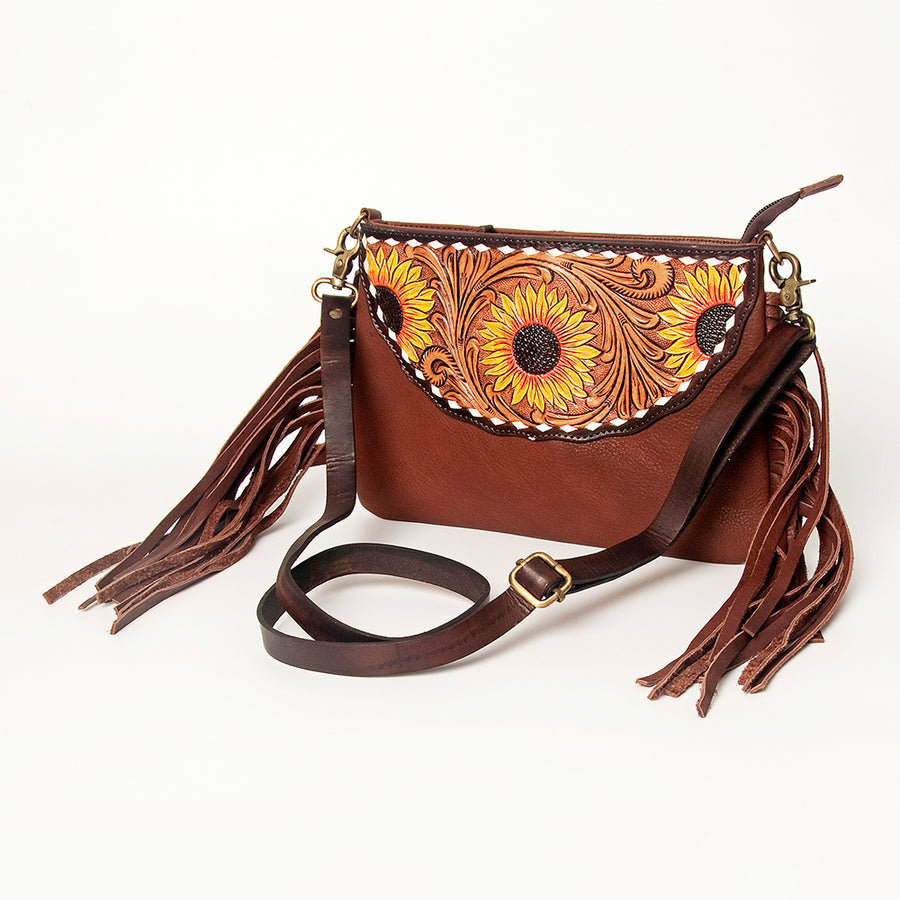 American Darling Hand Tooled Floral Carved Genuine Leather Large Cross body Bag - Uhorse