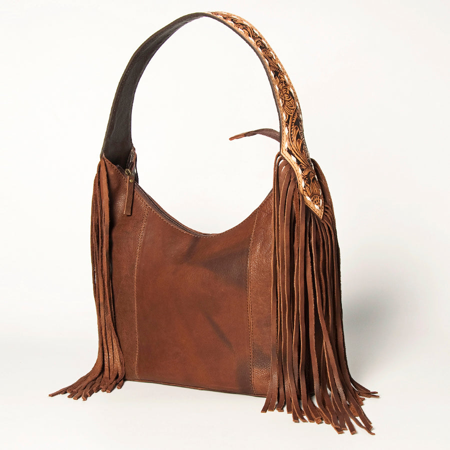 Brown leather shoulder bag with fringe - Uhorse
