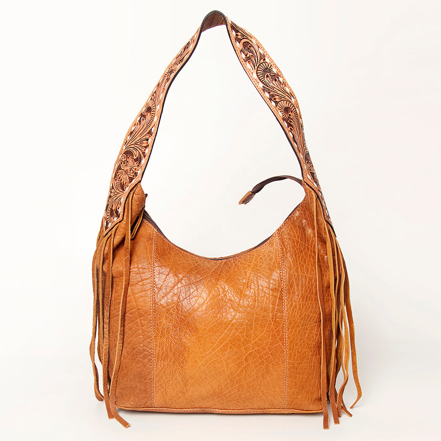 American Darling Hand Tooled Genuine Leather Hobo Bag for Women Floral Carved Vegetable-Tanned Purse with Fringes