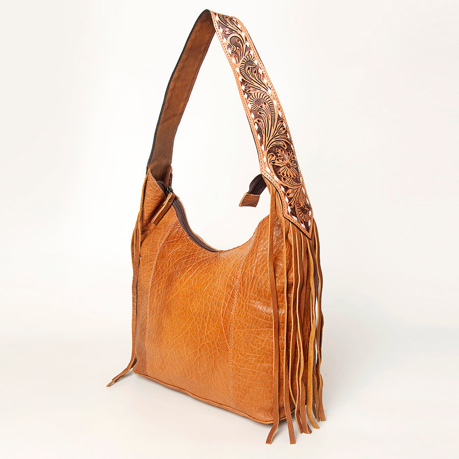 American Darling Genuine Leather Floral Carved Hand Tooled Fringe Hobo Bag - Uhorse