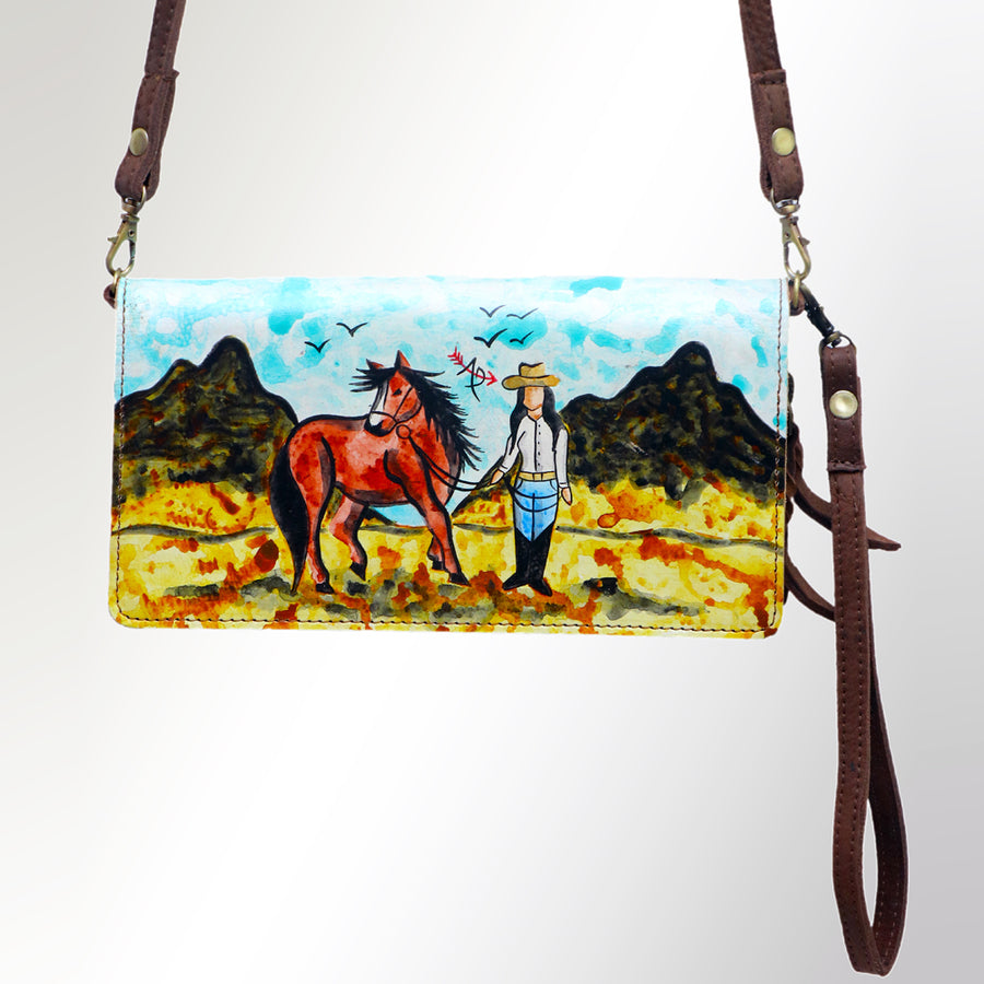 American Darling Organiser Bag, Hand Painted Western Leather, Vegetable Tanned Full Grain, 4in (H) X 8in (W) X 1.5in (D)