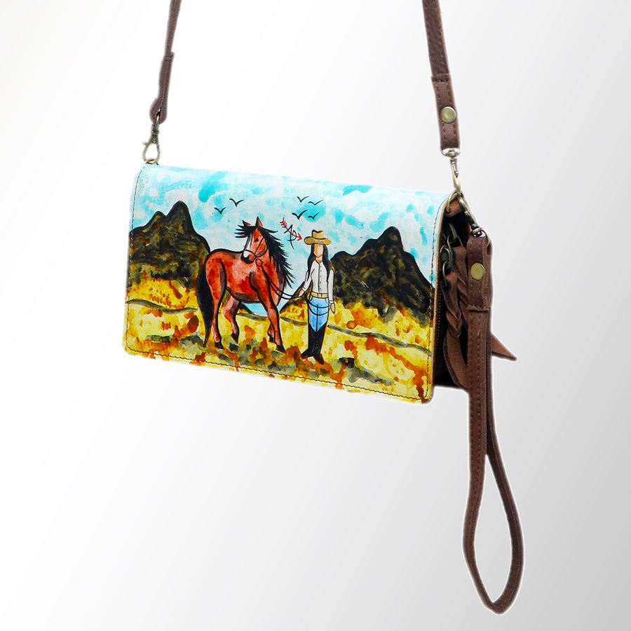 American Darling Hand Painted Western Leather Organiser Bag - Handcrafted - Uhorse