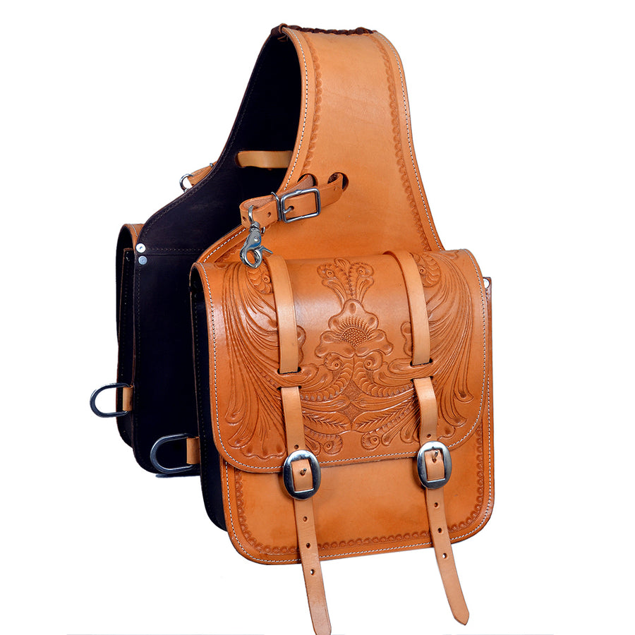 12 X 11 In H. W. Saddle Bag Leather Cowboy Trail Ride Tan Hilason – by Hilason – Cowboy and equestrian accessories