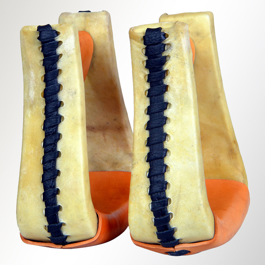 HILASON Horse Western Saddle Rawhide Leather Stirrups Pair | for Barrel Racing Horses