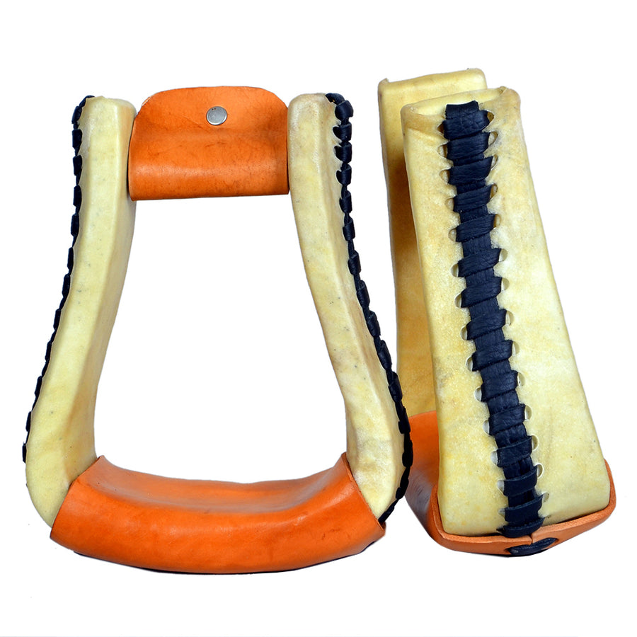 HILASON Horse Western Saddle Rawhide Leather Stirrups Pair | for Barrel Racing Horses