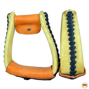 HILASON Horse Western Saddle Rawhide Leather Stirrups Pair | for Barrel Racing Horses