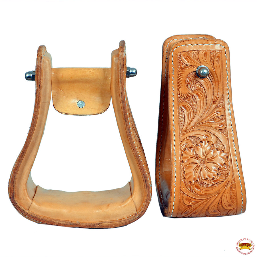 Hilason Horse Western Saddle Leather Floral Stirrups Pair - Uhorse
