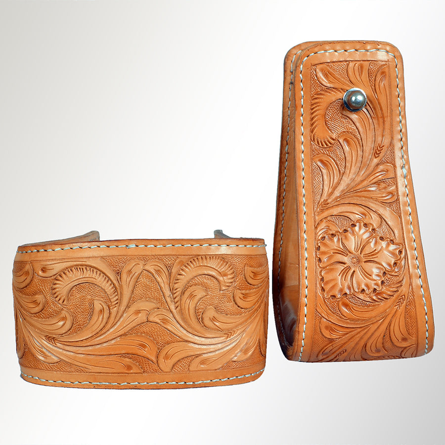 HILASON Horse Western Saddle Leather Floral Stirrups Pair | for Barrel Racing Horses
