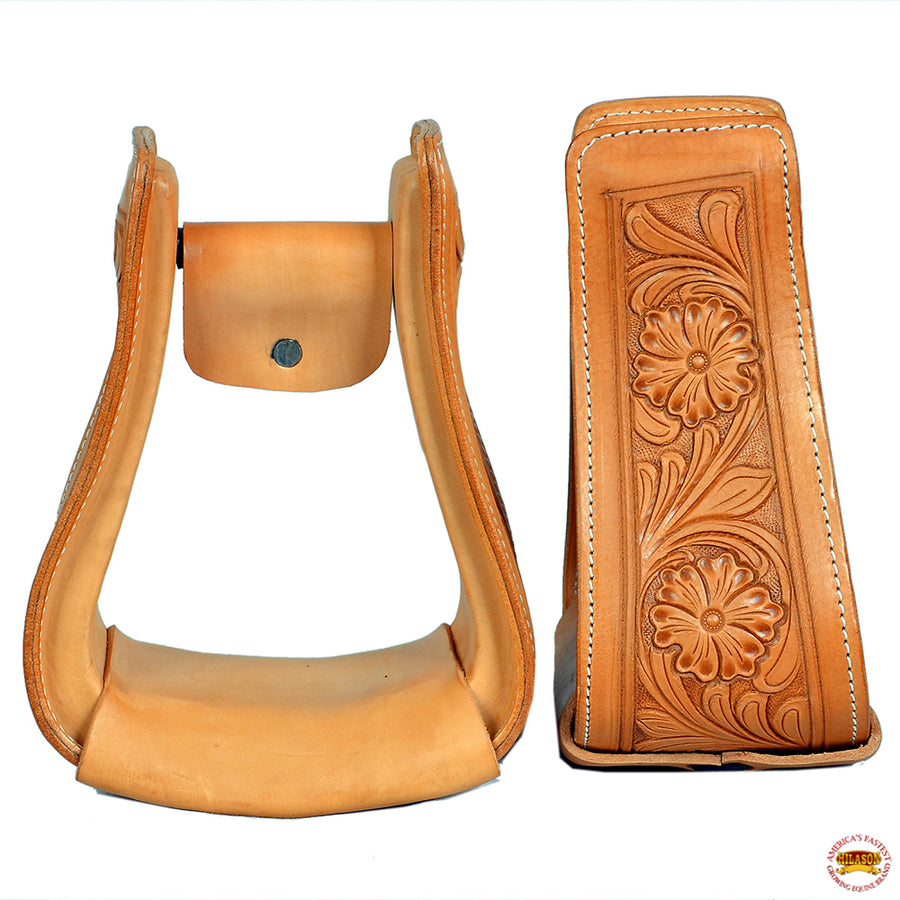 Hilason Horse Western Saddle Leather Floral Stirrups Pair - Uhorse
