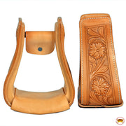 HILASON Horse Western Saddle Leather Floral Stirrups Pair | for Barrel Racing Horses