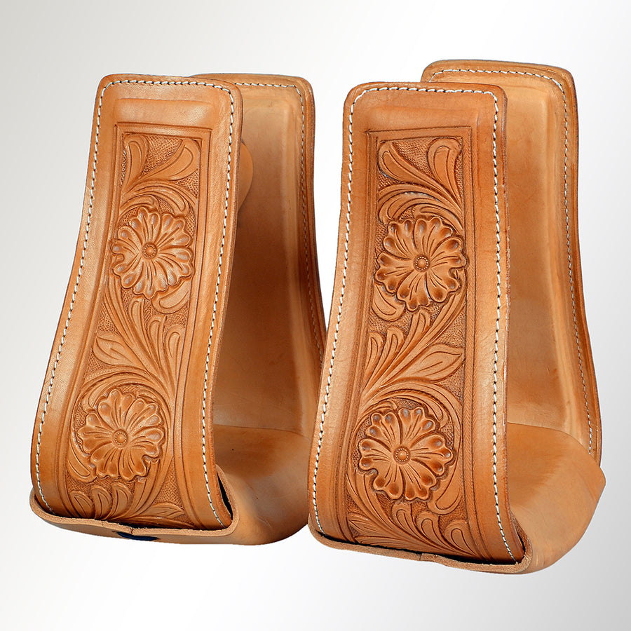 HILASON Horse Western Saddle Leather Floral Stirrups Pair | for Barrel Racing Horses