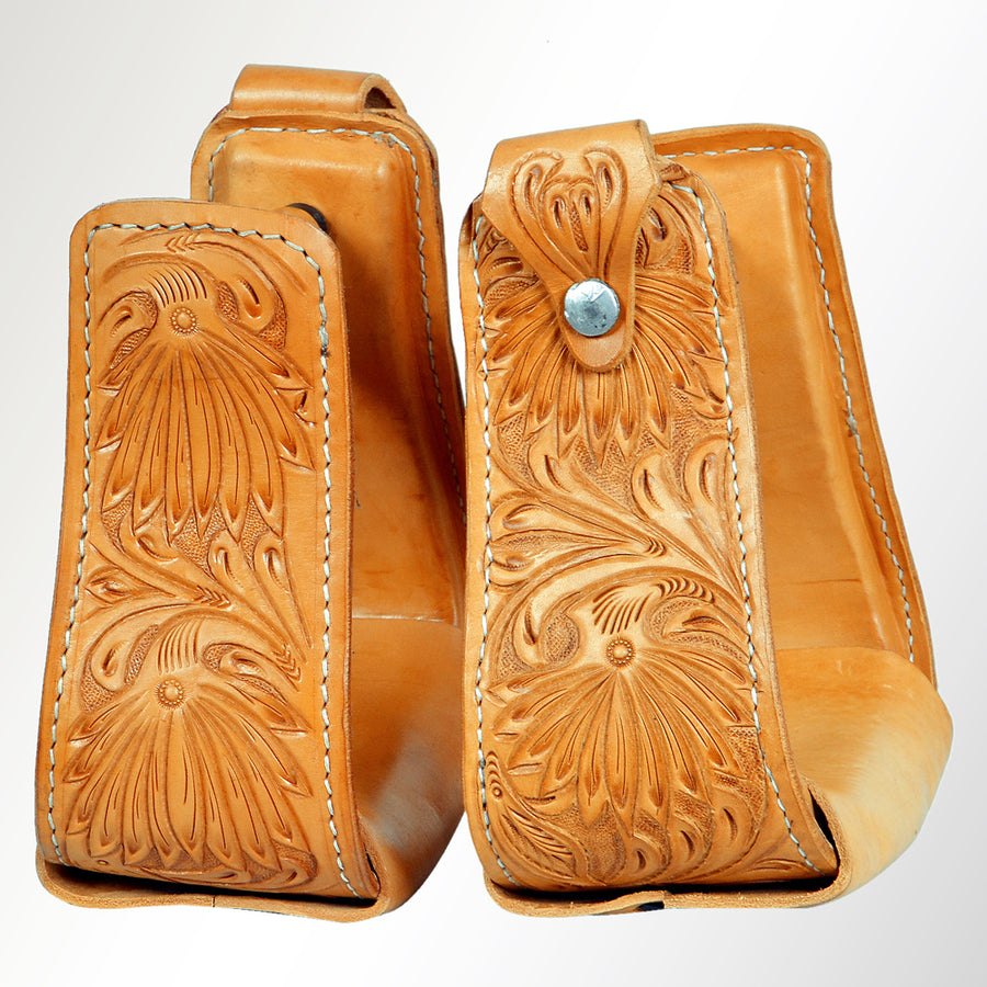HILASON Horse Western Saddle Leather Floral Stirrups Pair | for Barrel Racing Horses